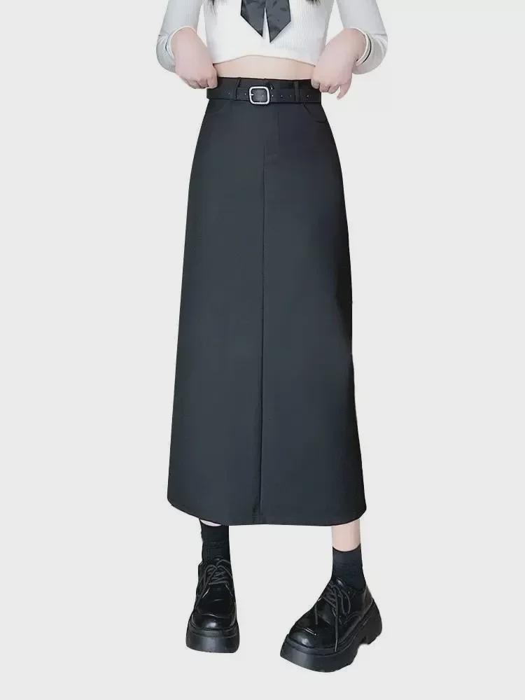 2023 High-Waist Gray A-Line Skirt for Plus Size Women