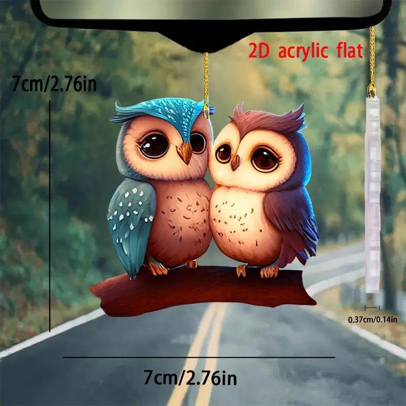 Quirky And Fun Acrylic Owl Couple Car Ornament For Decorative Accessories Auto