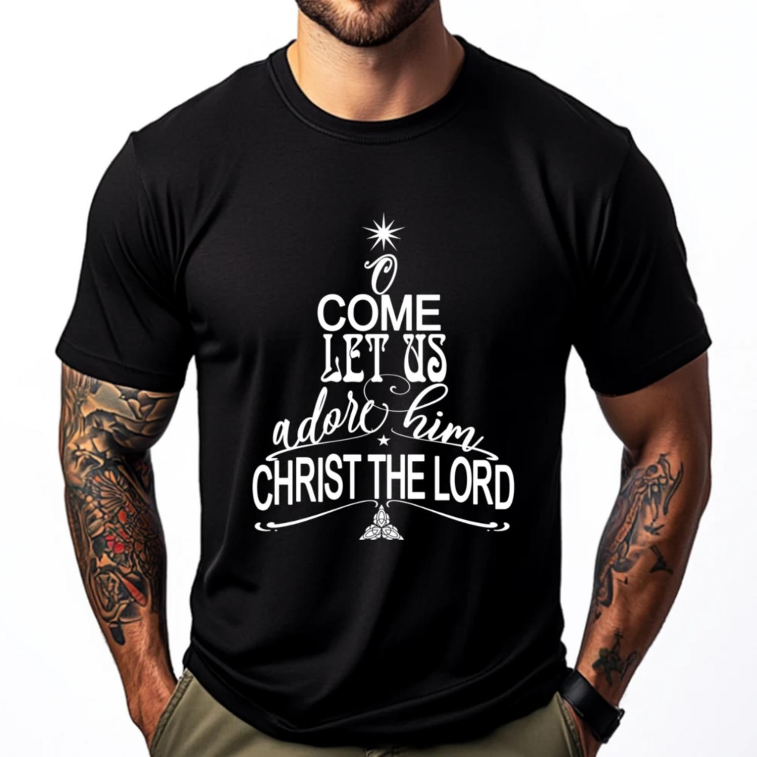 

O Come Let Us Adore Him Christian Christmas Holiday Men Graphic Tees Men s Clothing Illustration Camiseta S чёрный