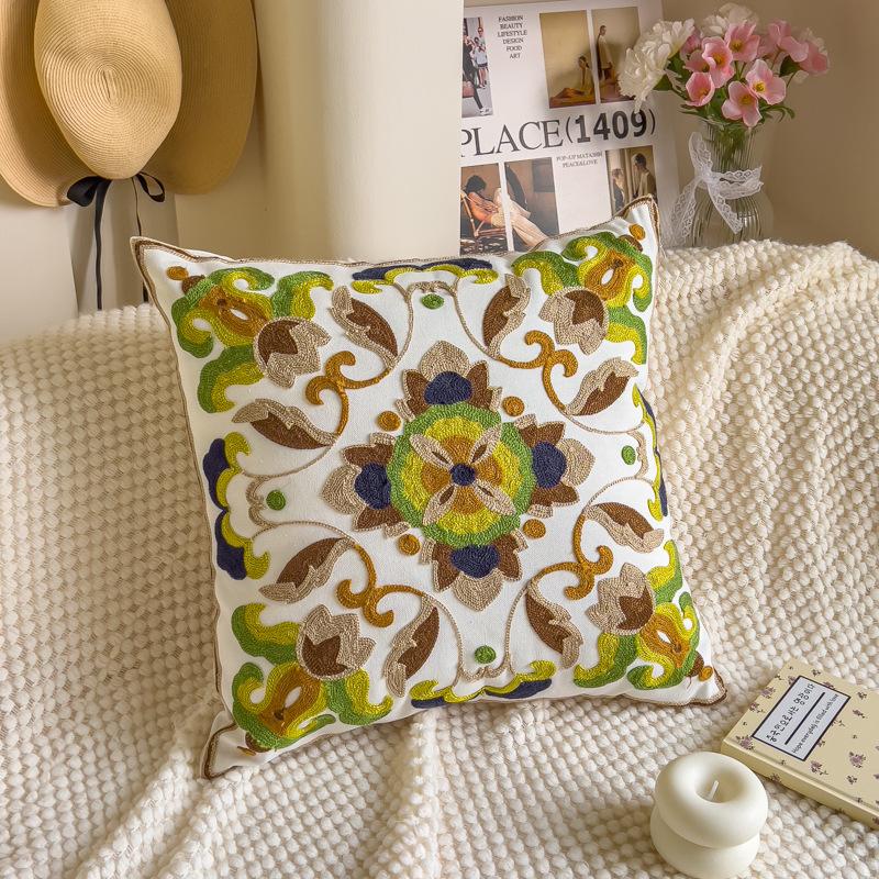 

Cotton Towel Embroidered Pillowcase Colorful Geometric Pattern Pillow Cover Living Room Pillow Case Office Backrest Cover 1PC 45cmx45cm