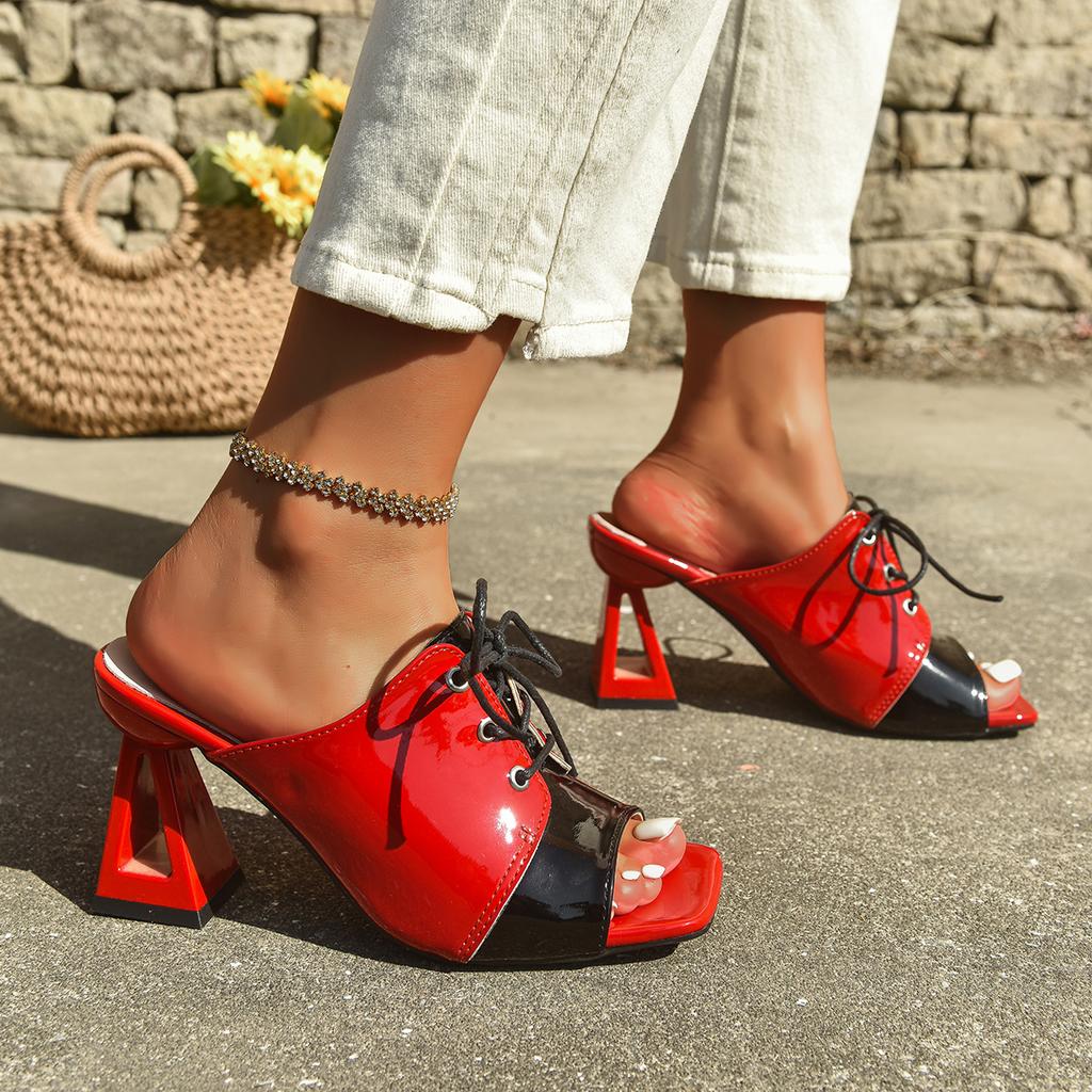 Fashion Open-toe Sandals Women 2025 Elegant Woman High Heel Shoes Summer Fashion Comfort Thick Middle Heels Slippers Metal Decoration