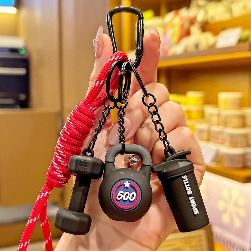 Hand-Woven Fitness Keychain Weight Plate Mini Dumbbell Gym Lover Key chain DIY Girl Heart Nylon Rope Pendant Fitness Enthusiast