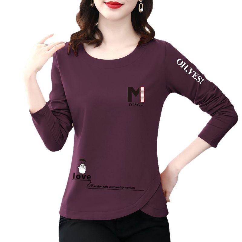Women's Long Sleeve Slimming Plus Size Autumn T-Shirt - Mid-Aged Mother's Slim Fit with Belly Coverage