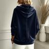 Women'S Solid Color Velour Zip Up Hoodie Carsigan Long Sleeve Velvet Hooded Jacket Casual Loose Fit Sweatshirt Fall Outerwear