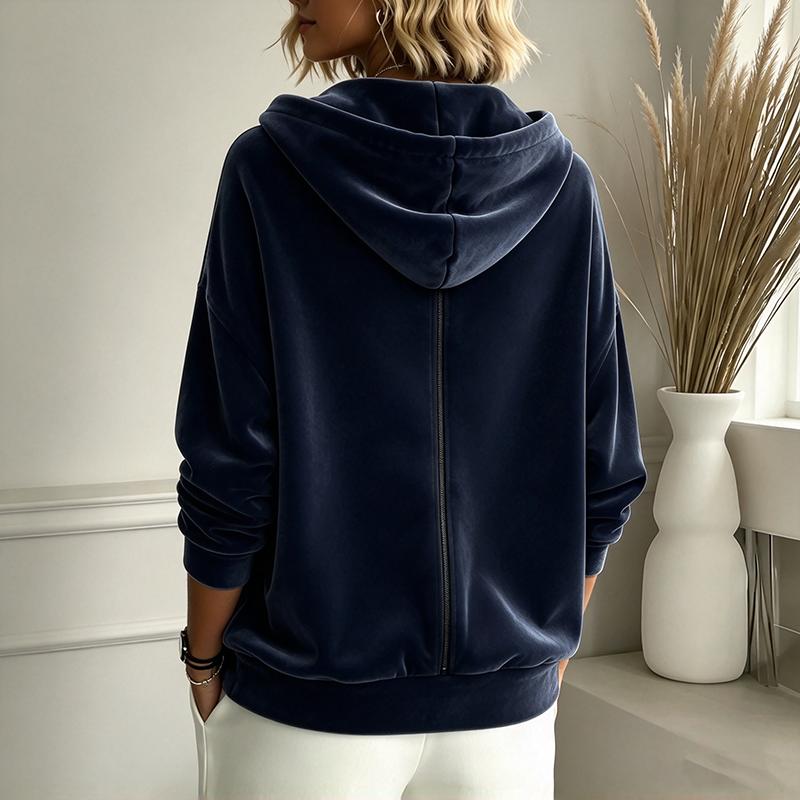 Women'S Solid Color Velour Zip Up Hoodie Carsigan Long Sleeve Velvet Hooded Jacket Casual Loose Fit Sweatshirt Fall Outerwear