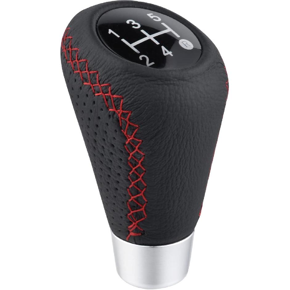 Arenbel Shifter Knobs 5 Speed Car Gear Stick Leather Shifter Lever Handle Fit Most Manual Vehicle, Black Leather