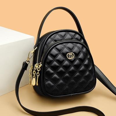 Bolsa feminina bordada com losangos Bolsa para celular Bolsa transversal de duas camadas Bolsa transversal de um ombro Bolsa transversal de mão