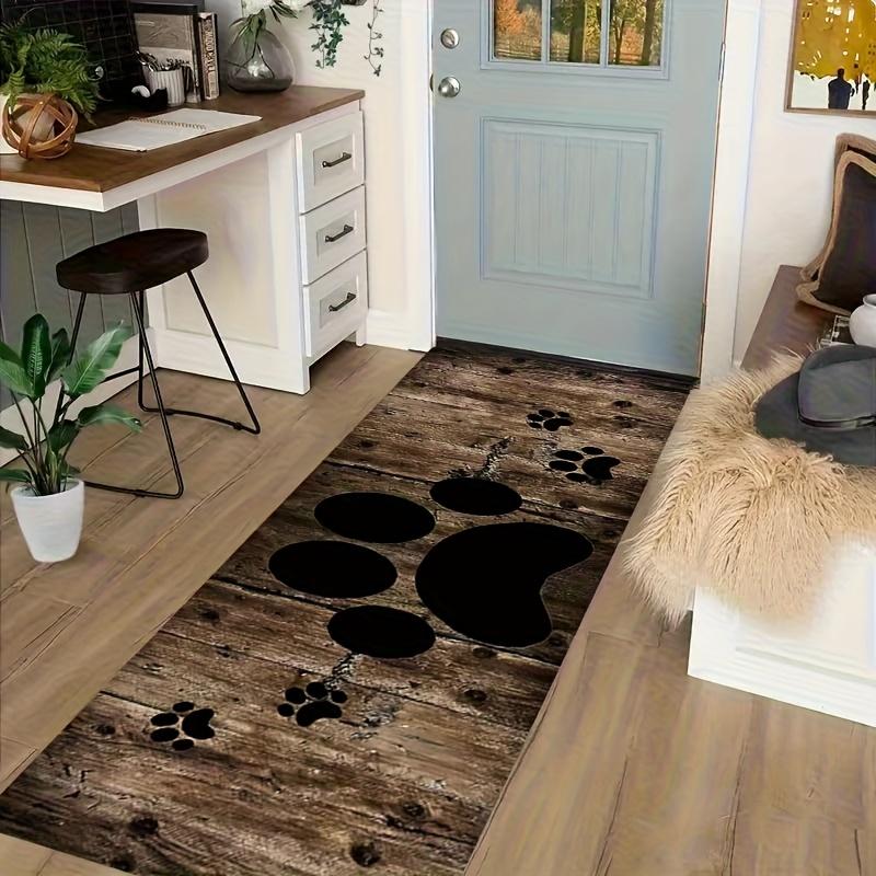 1Pcs Vintage Wood Plank Animal Track Non-Slip Washable Area Rug Runner for Entryway, Living Room, Bedroom & Patio