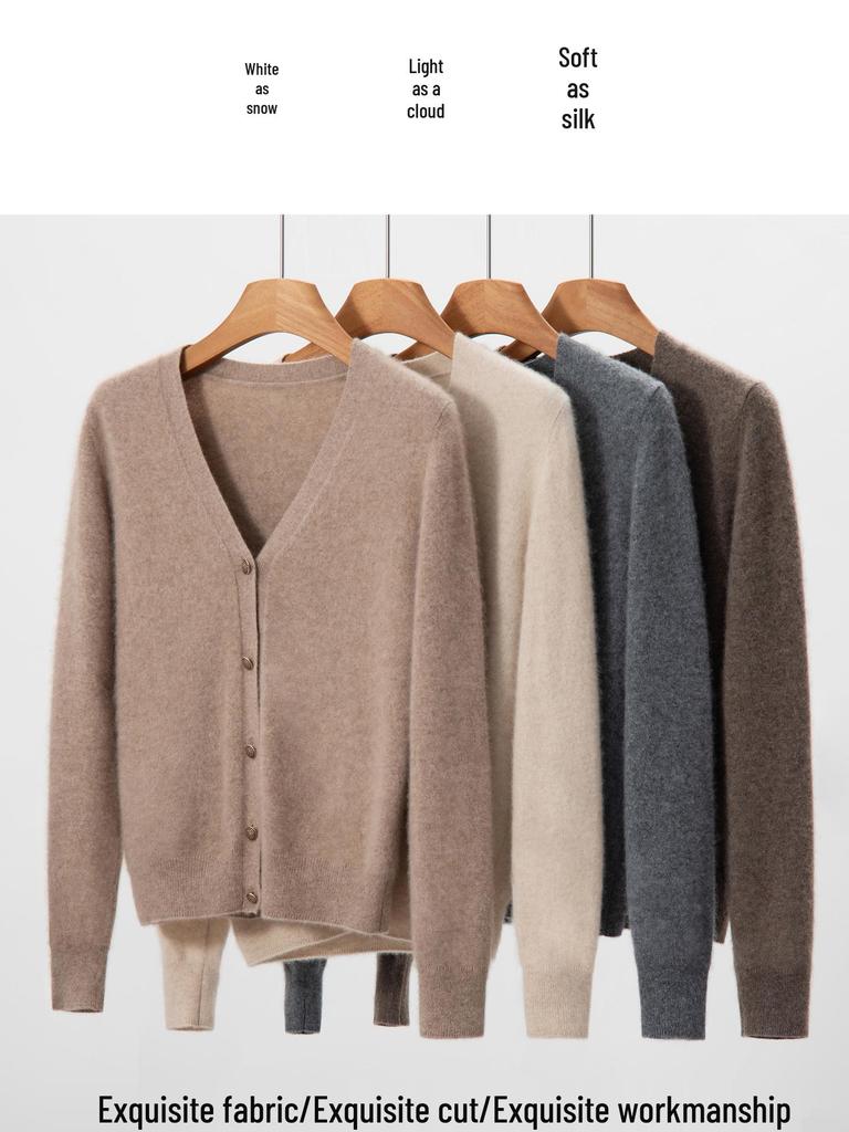 100% Pure Cashmere Women's V-neck Buttoned Cardigan Sweater - 2026 Autumn/Winter Collection