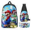 Animation Backpack, Super Mary Primary School Student Print Children'S Backpack Satchel Pencil Case Three-Piece Set