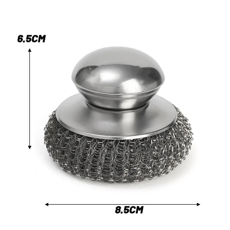 6/1Pcs Pot and Dish Brush Stainless Steel Round Handle Steel Ball Household Rust Removal Cleaning Tool Kitchen Utensils Scrubber