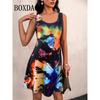 2026 Summer Printed Dresses Women's Boho Daywear Fashion Sleeveless Holiday Gowns Casual O Neck Party Vests Plus Size Dresses