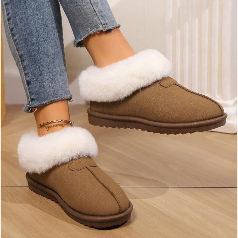 Fashion Snow Boots for Women 2025 Winter New Cashmere Warm Thick Soles Without Heel-covered Hair Half Slipper Cotton Boots for Woman