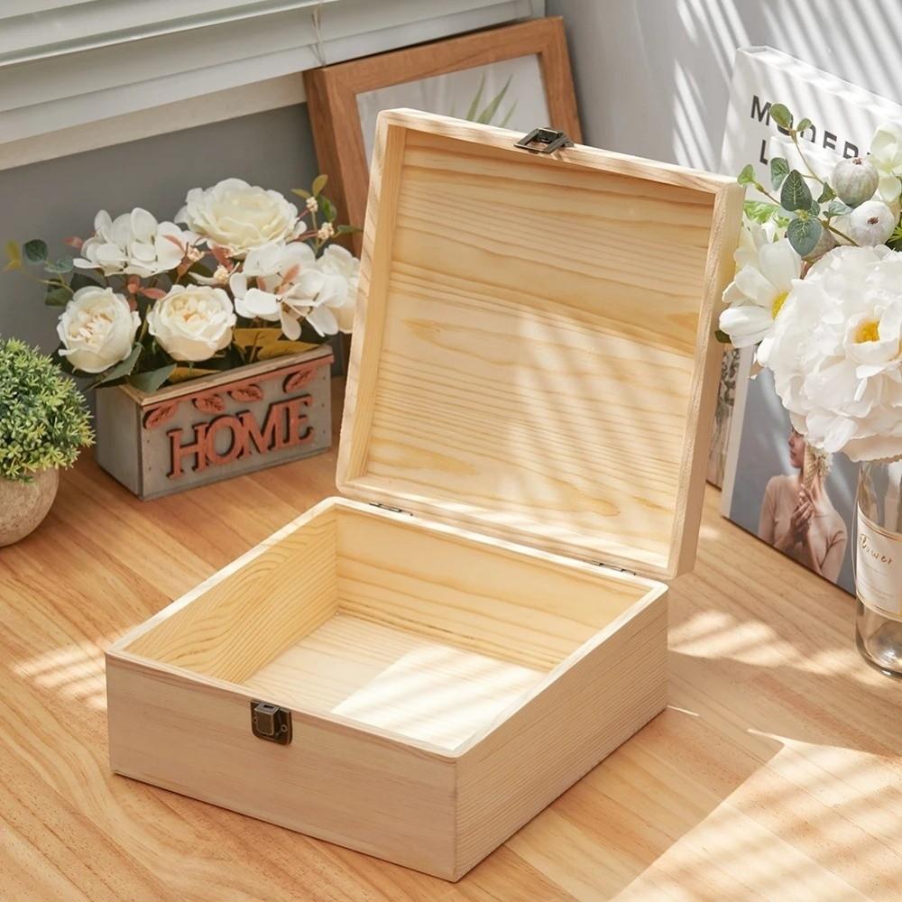 Retro Rectangular Storage Box Wooden Clamshell Jewelry Gift Box Dried Flower Box Desktop Organizer