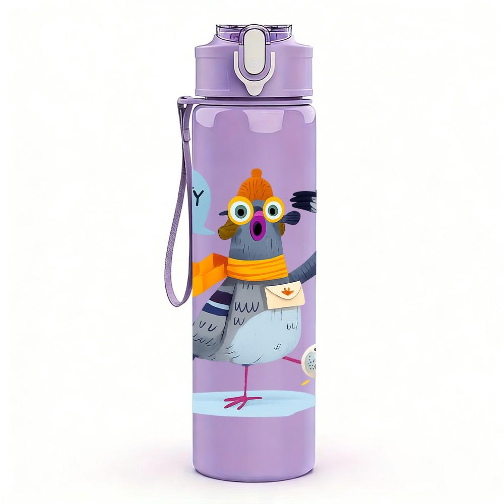 1PC Colorful Pigeon Character 750ml Color Plastic Sports Water Bottle Leakproof Flip Straw Lid Suitable for Sports Office Home Use