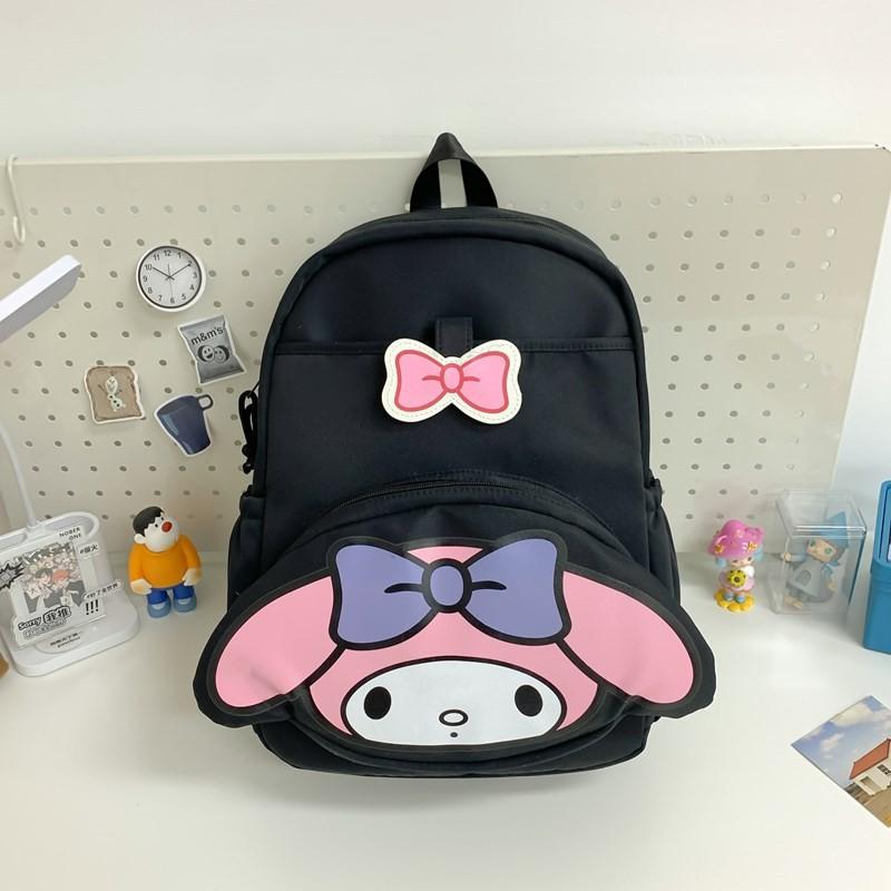 

Sanrio Printed Anime Solid Color Backpack Schoolbag Large Capacity Travel Bag Black Melody