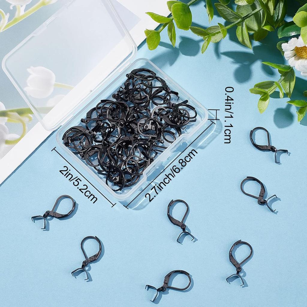 Beebeecraft 1 Box 50 Stück Anhängerverschluss Ohrhaken Edelstahl Klappbügel Ohrring-Zubehör Schwarzes Ohrring-Zubehör für die Schmuckherstellung