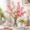 Realistic Silk Cherry Blossoms Branch Long Fake Flower Artificial Cherry Blossom  Table Decoration