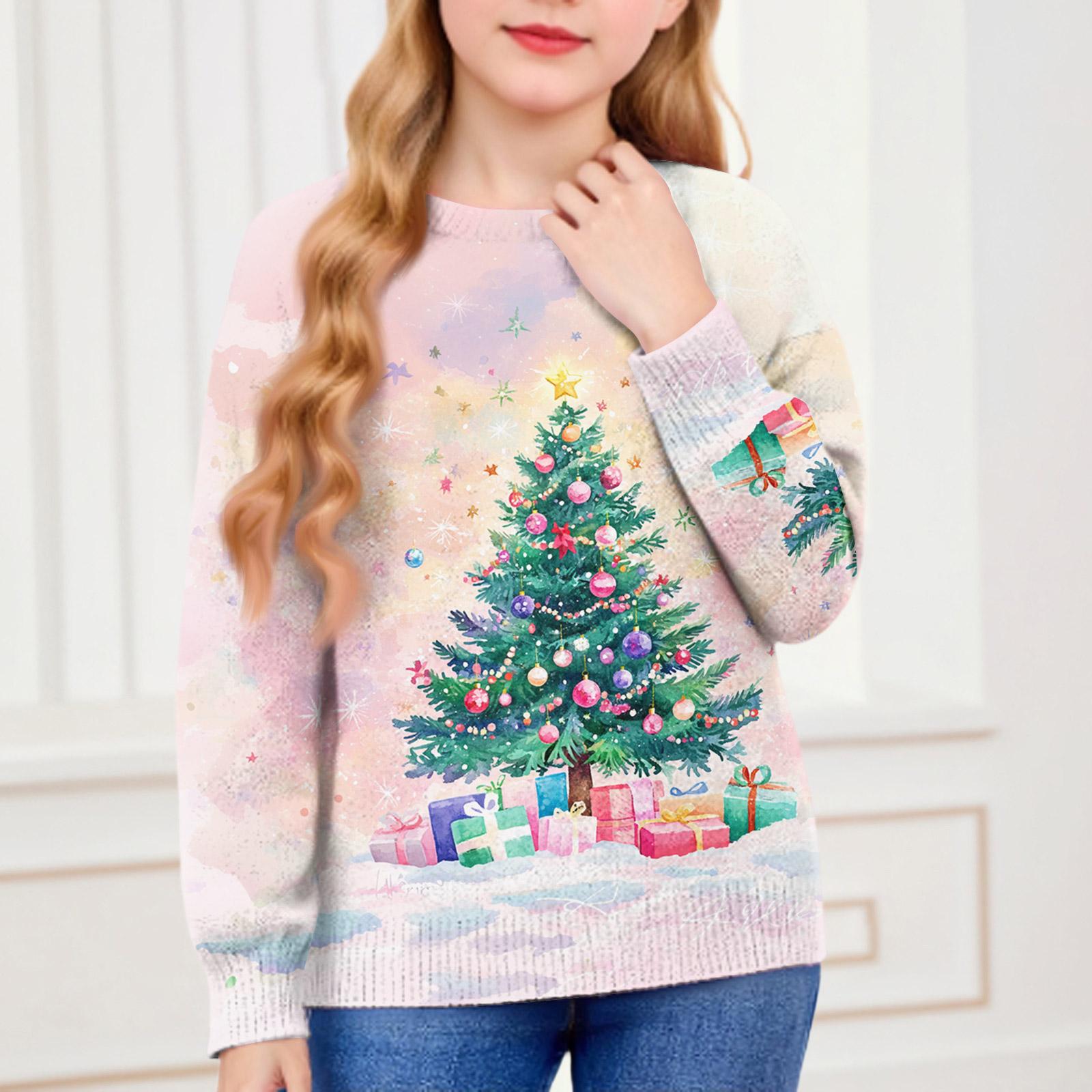 

Christmas Day Sweatshirts For Children Boys And Girls Knit Sweater Cute Shirt Fall Crewneck Pullover Tops 150 розовый