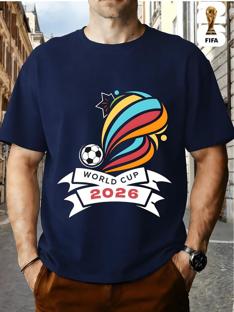 FIFA World Cup Football. US, Canada And Mexico Themed Printed Crew Neck Men's T-Shirt, Regular Men's Undershirt