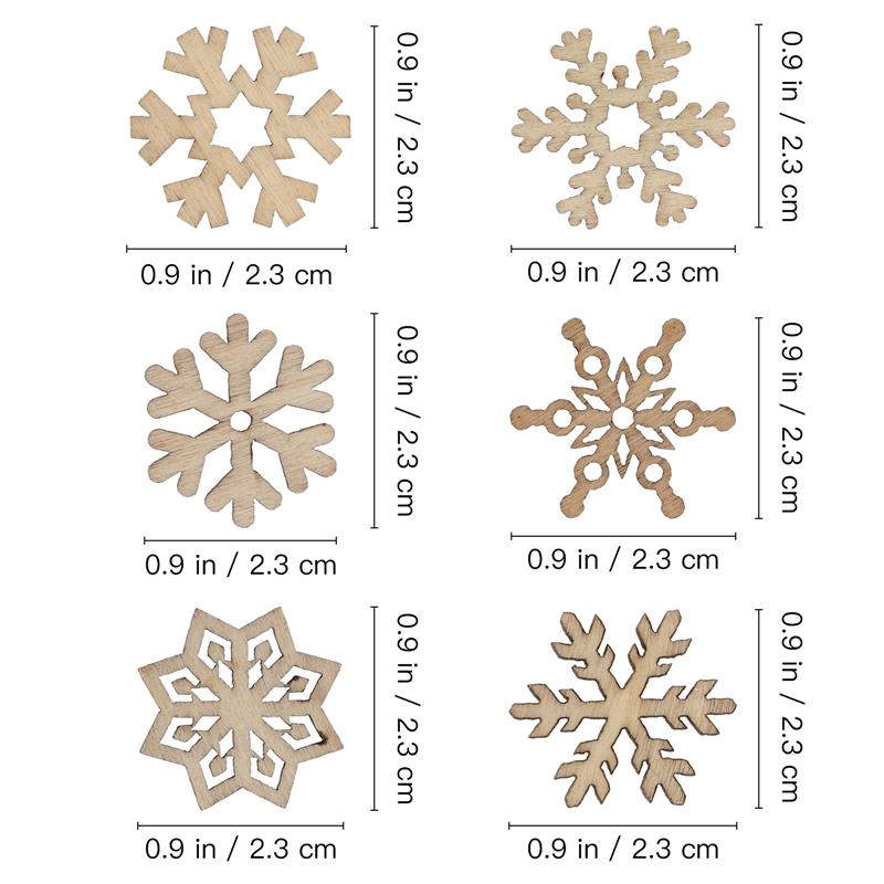 50pcs Christmas Snowflake Wooden Pieces Wooden Cutouts Craft Christmas Snowflake Ornament Christmas Decoration For DIY