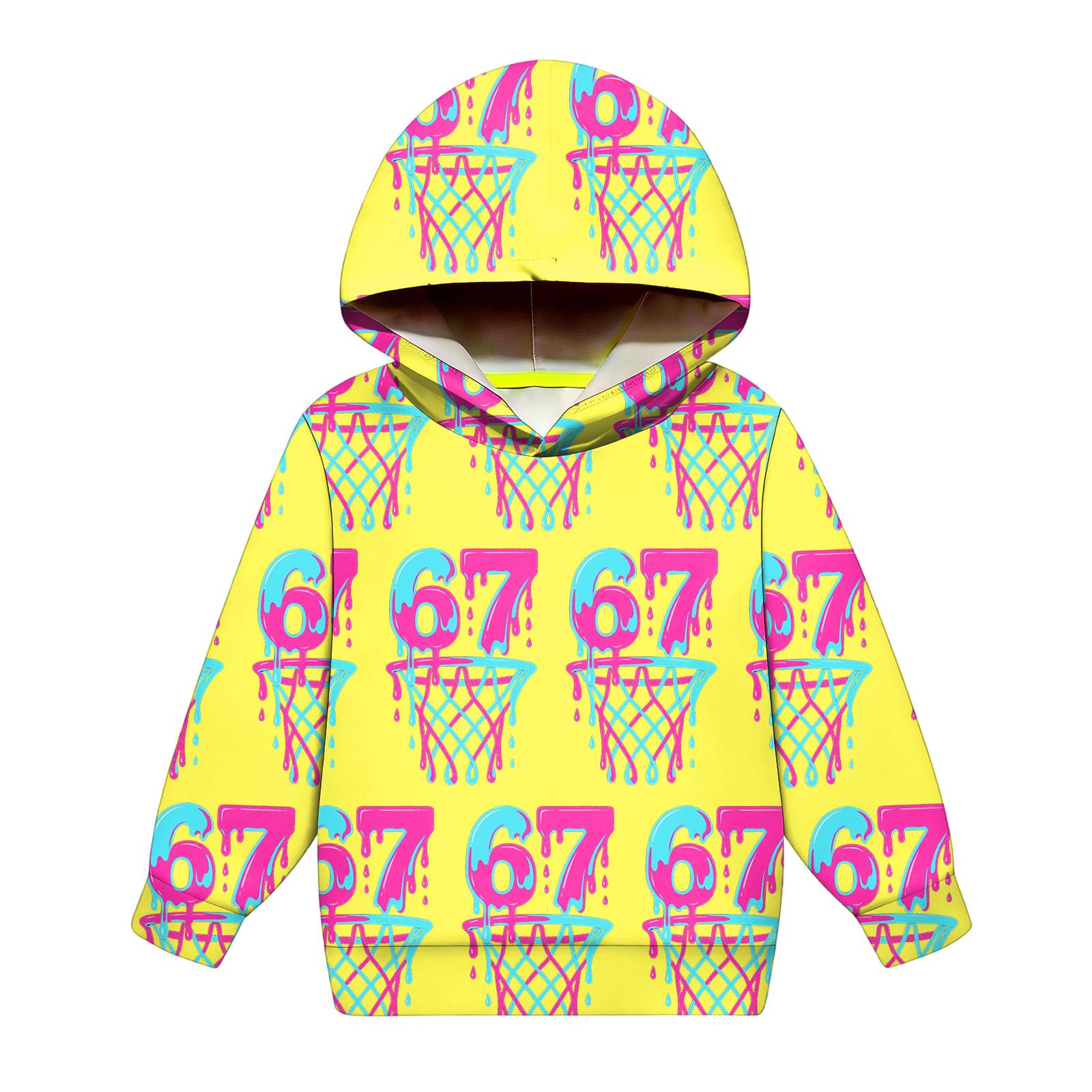 

Children s Fashionable Long Sleeved Printed Hooded Top Loose Fitting Sweatshirt Top 90 жовтий