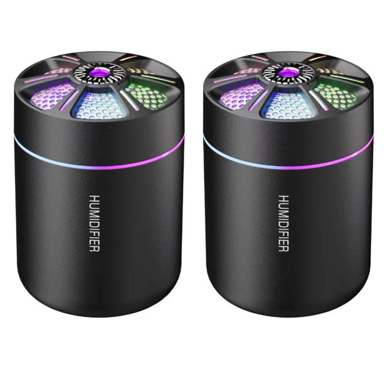 Humidificateur d'air Mini pour Voiture 180ML Diffuseur d'Arôme Électrique USB Portable Purificateur d'Huiles Essentielles Aromathérapie avec Lumière Colorée pour Voiture Maison Chambre à Coucher 2pcs noir