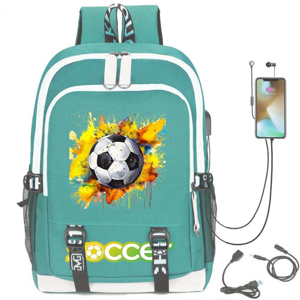 Football Star Printed Schoolbag Backpack Usb Charging Student Backpack Computer Bag