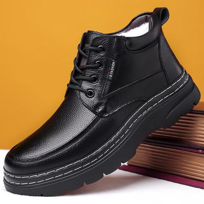 Verdickte Schneestiefel Herren Winter Leder Herren Samt Warm bei Älteren High-Top Baumwollschuhe