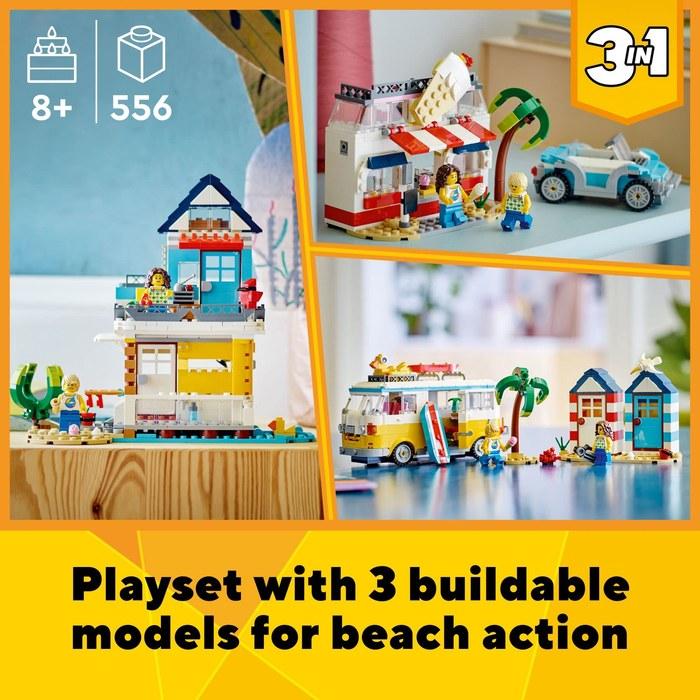 LEGO Creator 3-in-1 Beach Camper Van Building Kit – Transforms to Ice Cream Shop & Beach House – 31138 Multicolor