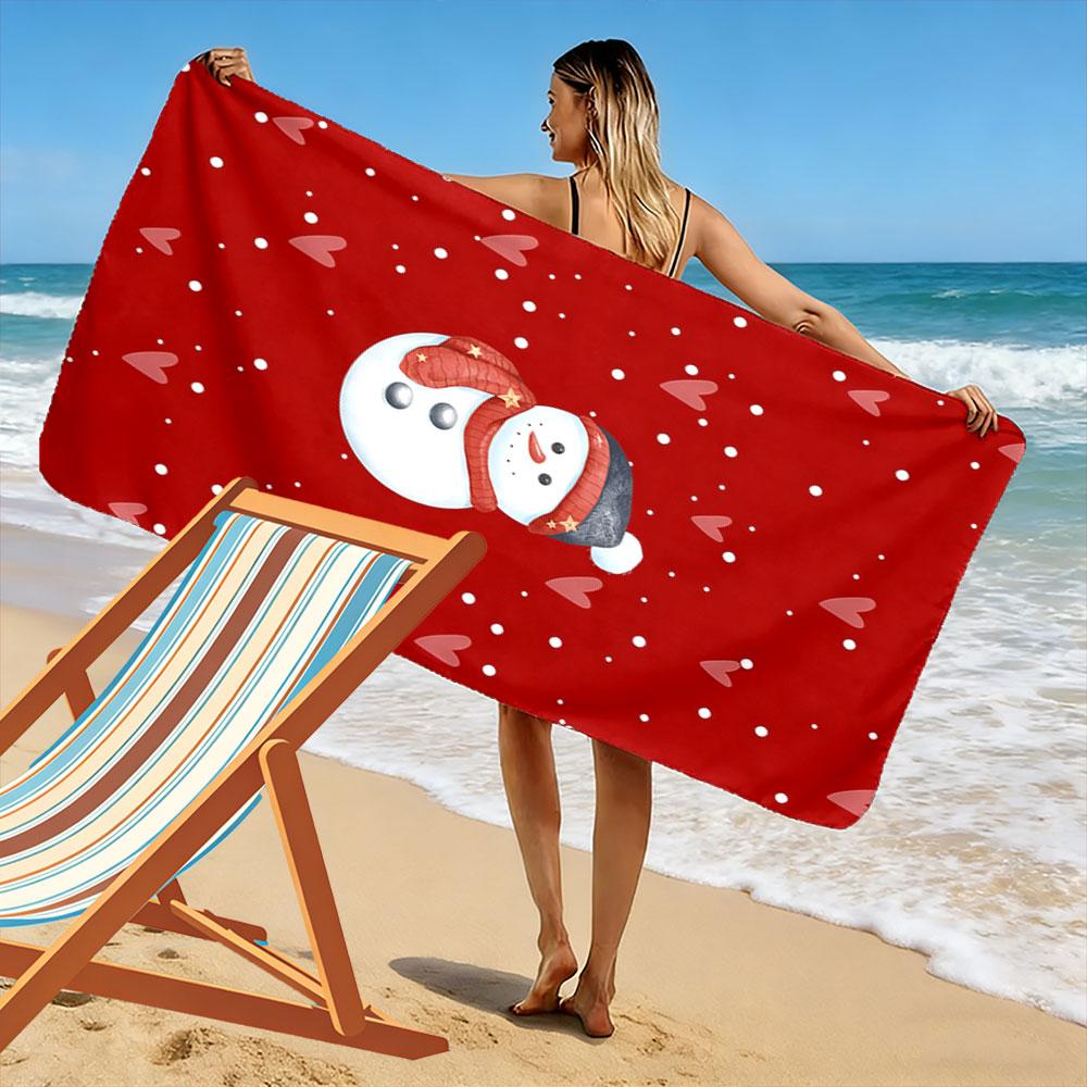 Snowy warmth embraces hearts Print beach towel, quick drying, suitable for travel, outdoor sports, jogging, the beach and swimming, gift