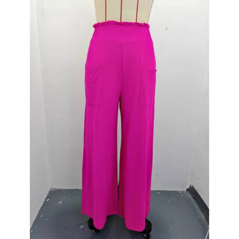 Fashion Loose Elastic Waist Women's Wide Leg Pants High Waist Casual Office Simple Office Trousers with Pockets Solid Color Elegant Clothing
