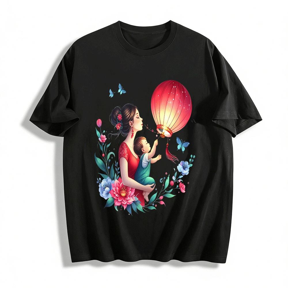 Mother Child Lantern Print Top Warm Festival Parent-child Outfit Pure cotton T-shirt XXS