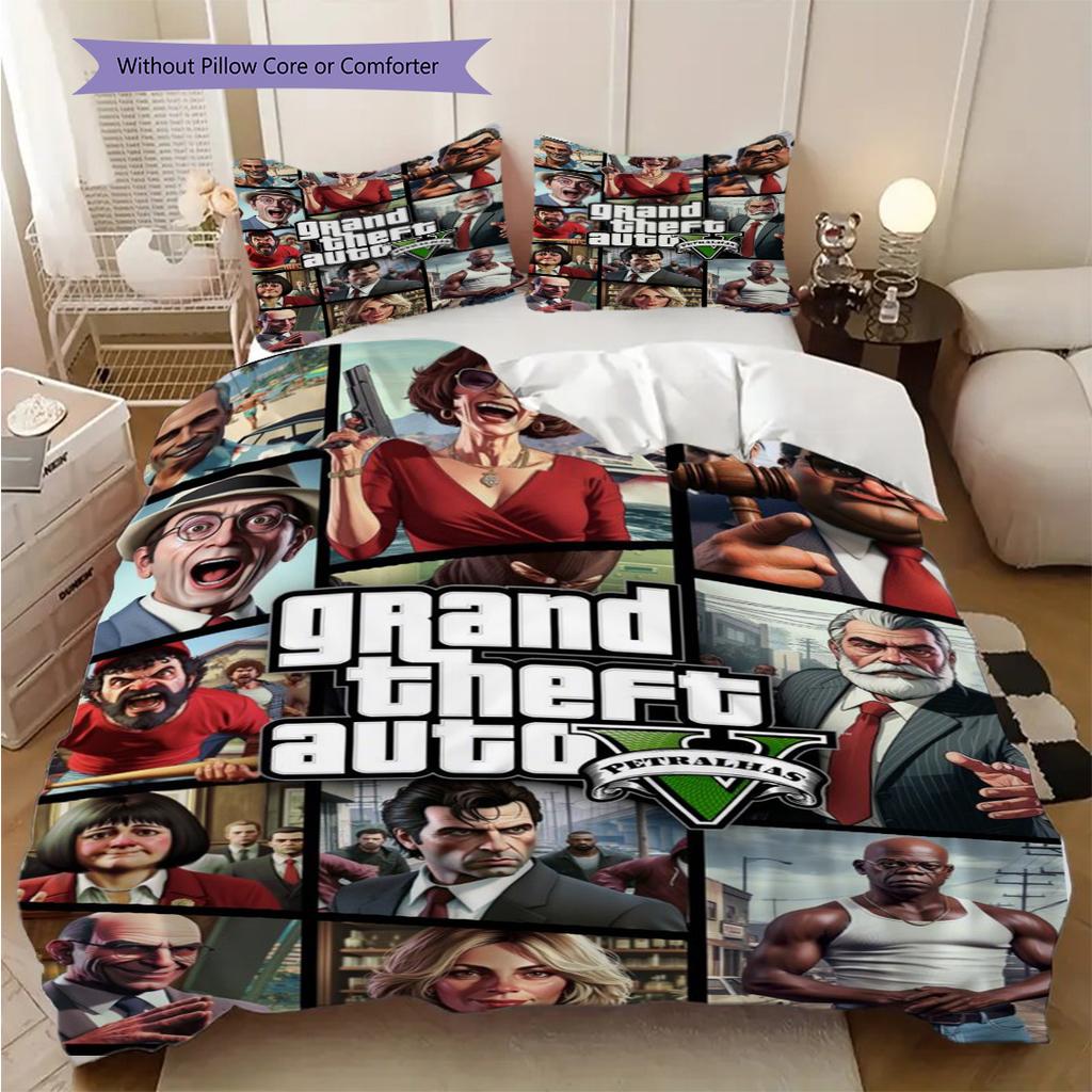 Vibrant City Life Action Three-piece Set (1 * Duvet Cover + 2 * Pillowcase, Without Core) 2D Flat Duvet Cover and Pillowcase Christmas Birthday Gift