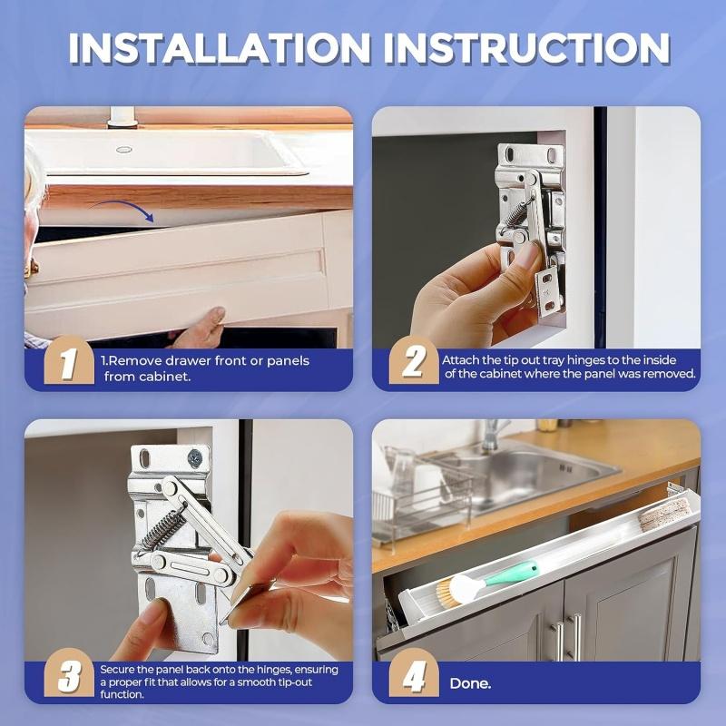 2 pièces de tiroirs basculants pour armoire de cuisine Charnières à pivot auto-fermantes 45 degrés pour tiroir sous évier Organiseurs de salle de bain Armoires à chaussures