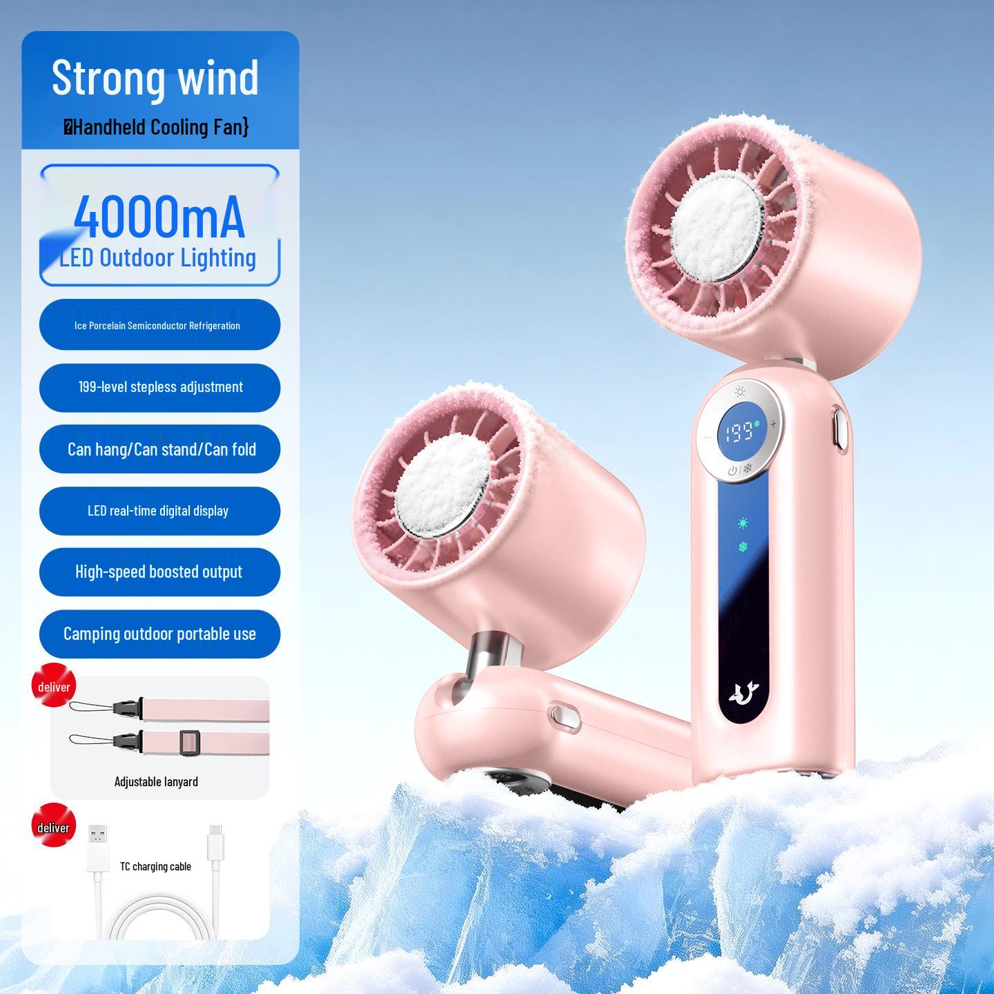 2026 Portable Rechargeable Mini Folding Fan with Ice Pack and High-Speed Turbine 60 x 54.5 x 180 mm