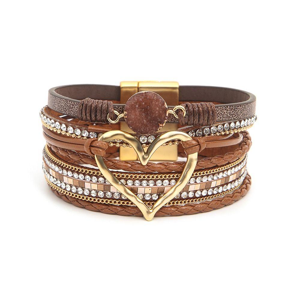Big Love Bohemian Multilayer Bangle PU Leather Multilayered Bracelet Charm Bangles  Women Lady Girl