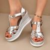 Fashion Fashion Silver Cross Strap Gladiator Sandals Women Summer Round Toe Wedge Heel Back Strap Sandals Chunky Platform Beach Shoes