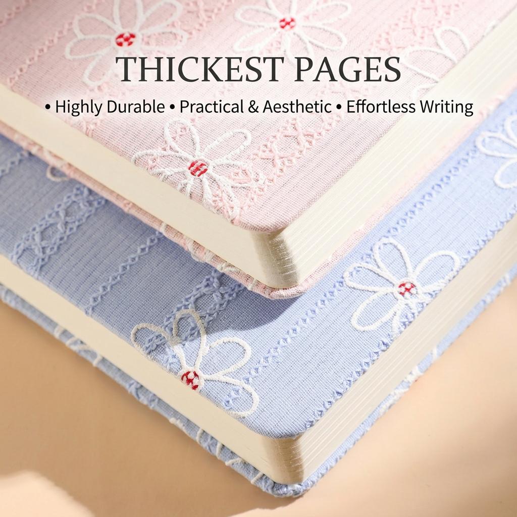Aesthetic Daisy Puffy Cotton Cover Notebook A6 Portable Pocket Journal Thick Paper 180 Degree Lay Flat for School Office Travel