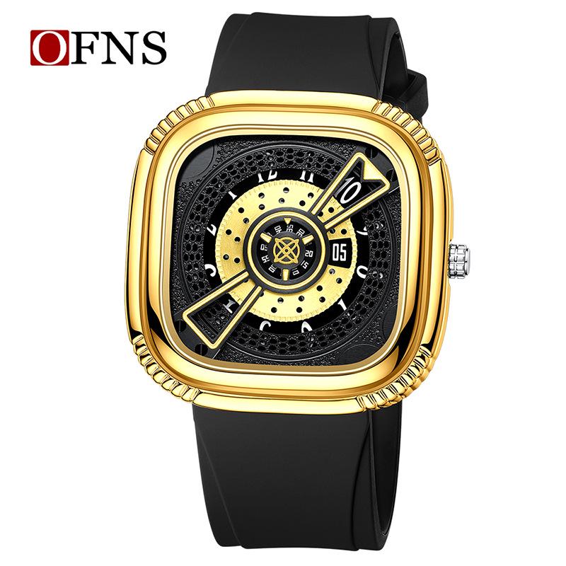 OFNS Men s Creative Square Silicone Quartz Watch with Calendar for Students.