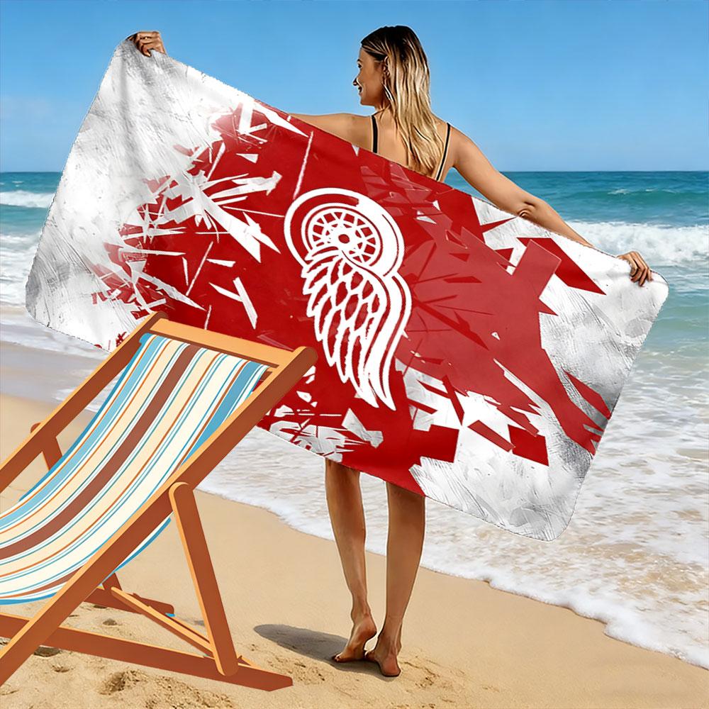 "Red Wing Logo with Abstract Shattered Design" Patterned beach towel quick dry perfect for travel outdoor sports jogging the beach and swimming