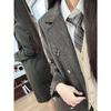 High-end Grey Long Coat for Women, Vintage Double-breasted Long Sleeve Outerwear