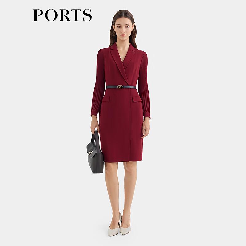 

PORTS Women s Pleated Sleeve Splicing Waist-Cinching Dress S
