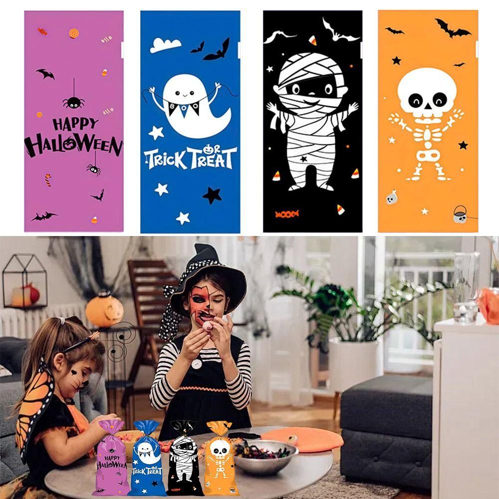 50PCS with Ties Halloween Gift Bag Cartoon Storage Bag Creative Candy Cookies Bag Halloween