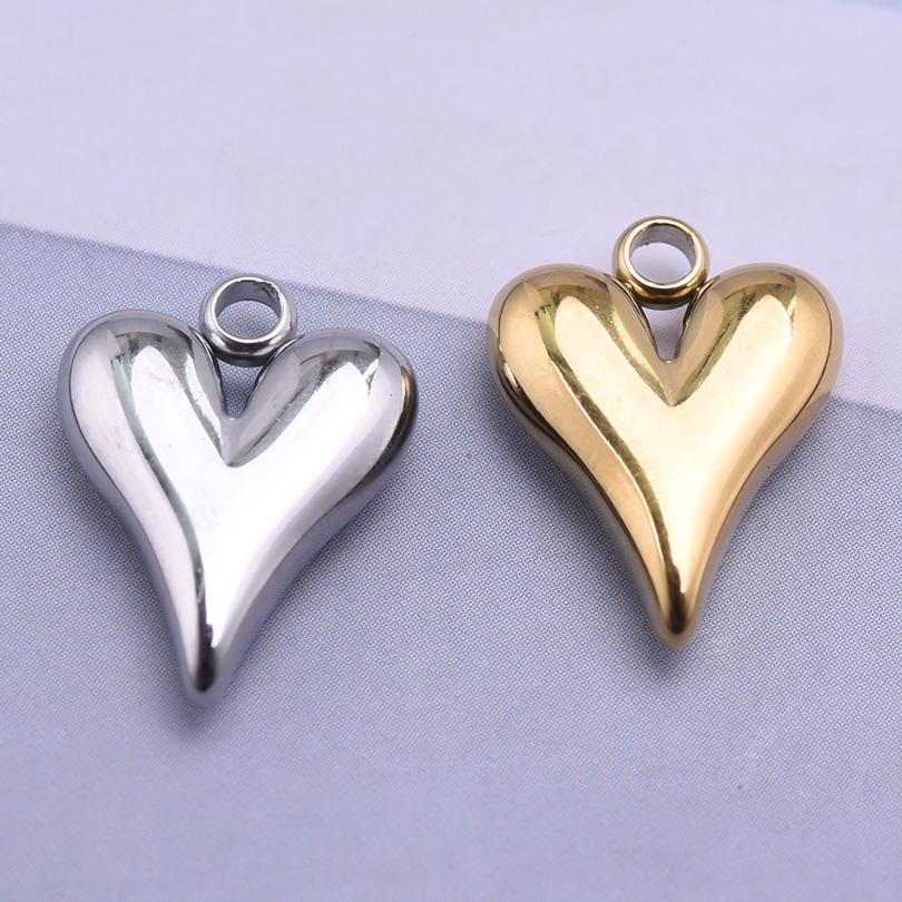 8pcs Fashionable Versatile Metal Heart Accessory Charm Pendant Diy Handmade Bracelet Necklace Stainless Steel Pendant Jewelry