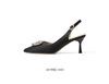 [Top layer silk cowhide] Spring and summer women's shoes with pointed toe, thin high-heeled heel, empty sole, back strap, half sandals for women