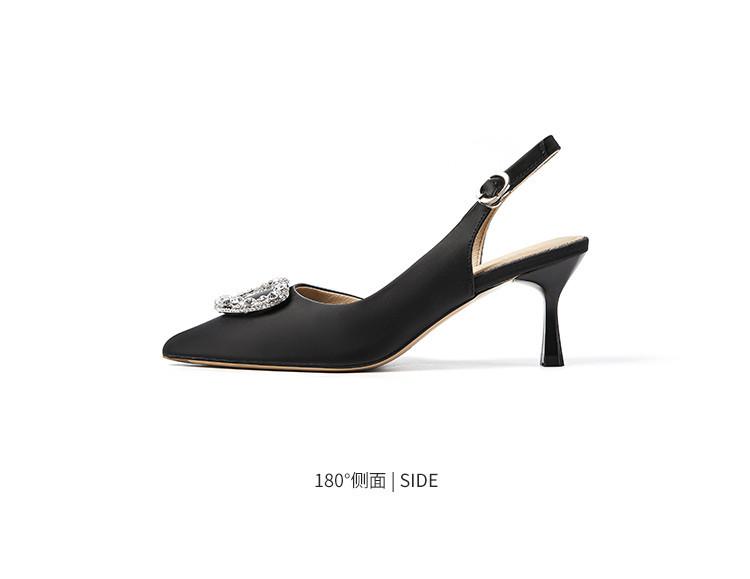 [Top layer silk cowhide] Spring and summer women's shoes with pointed toe, thin high-heeled heel, empty sole, back strap, half sandals for women