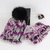 New Fashion Knitted Good Elastic Real Fur Scarf Hat Sets Women Winter Warm Natural Rex Rabbit Fur Scarves Hats Sets