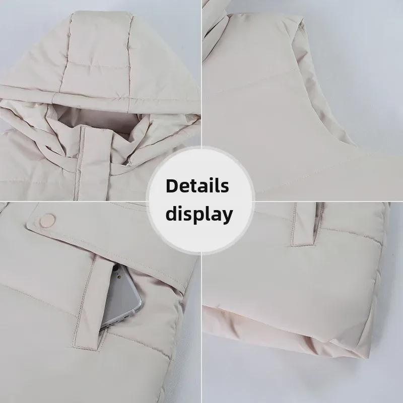 Dámská teplá vesta z jehněčí kůže a sametu s kapucí - Odnímatelná, silná bunda z prachového peří a bavlny na podzim a zimu, ideální pro matky středního věku