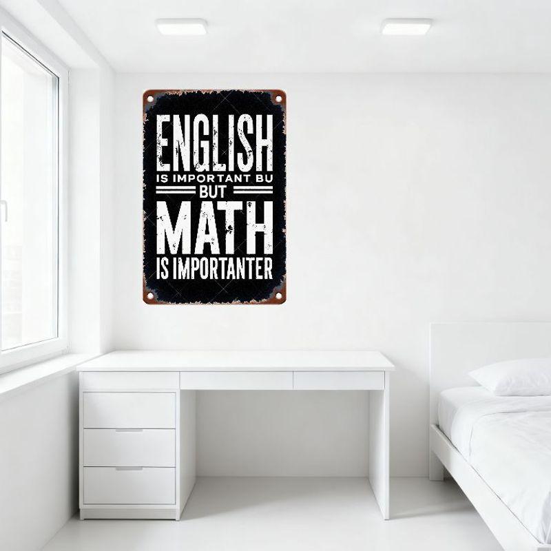 Vintage English vs Math Metal Sign Distressed Rusty Wall Plaque for Home Office Classroom Bar Man Cave Decor